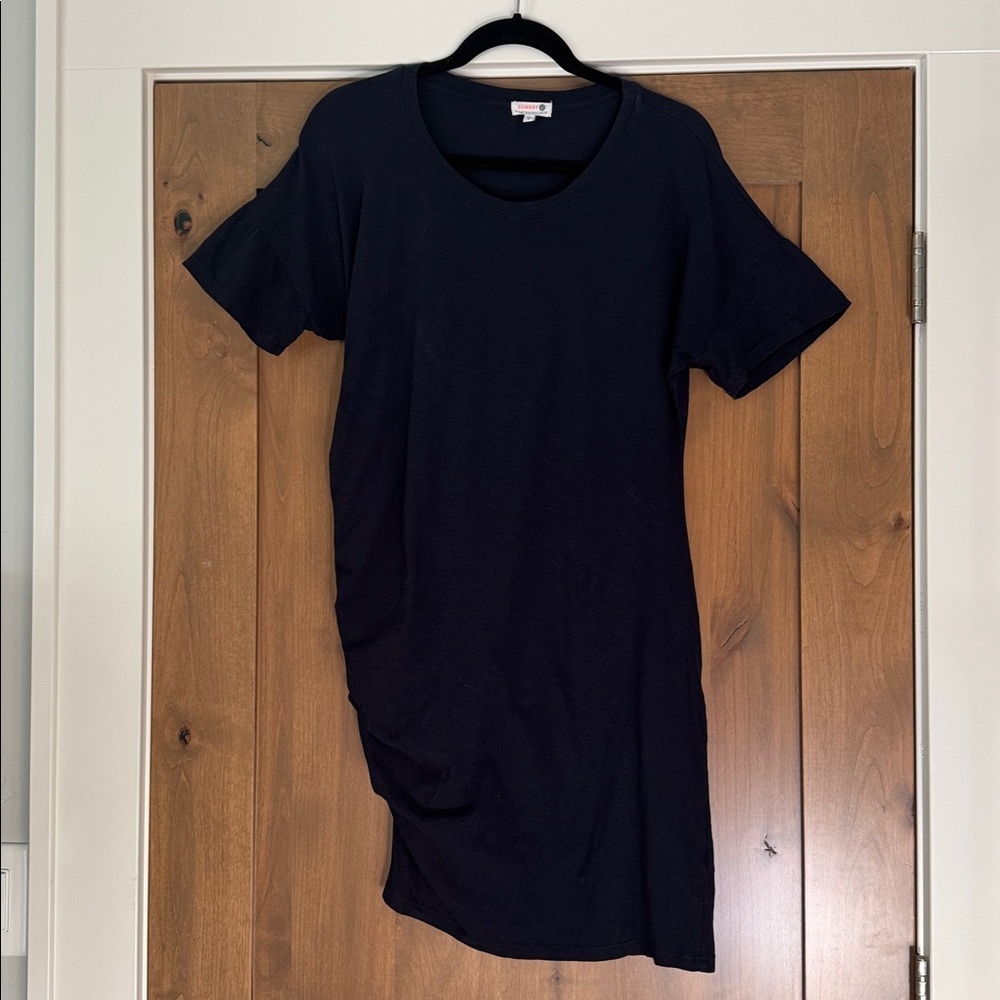 Sundry Side Shirred T Shirt Dress Womens 2(M) Navy Mini scoop neck Rouched side